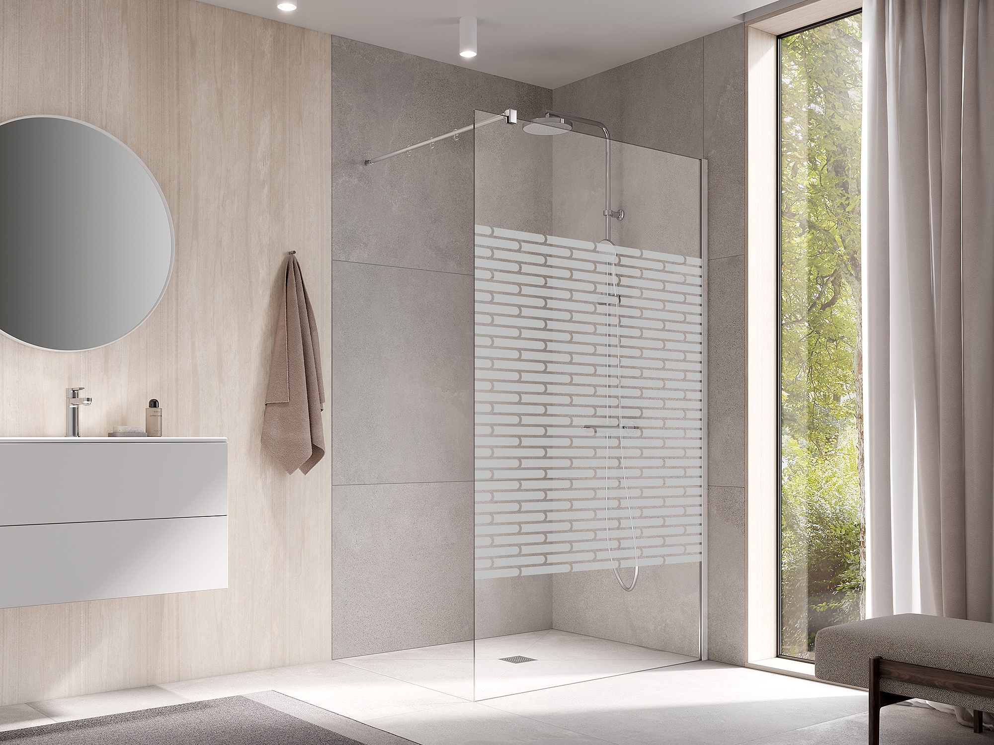 Paroi de douche Walk-In Kermi WALK-IN XB Wall avec décor Brick 2