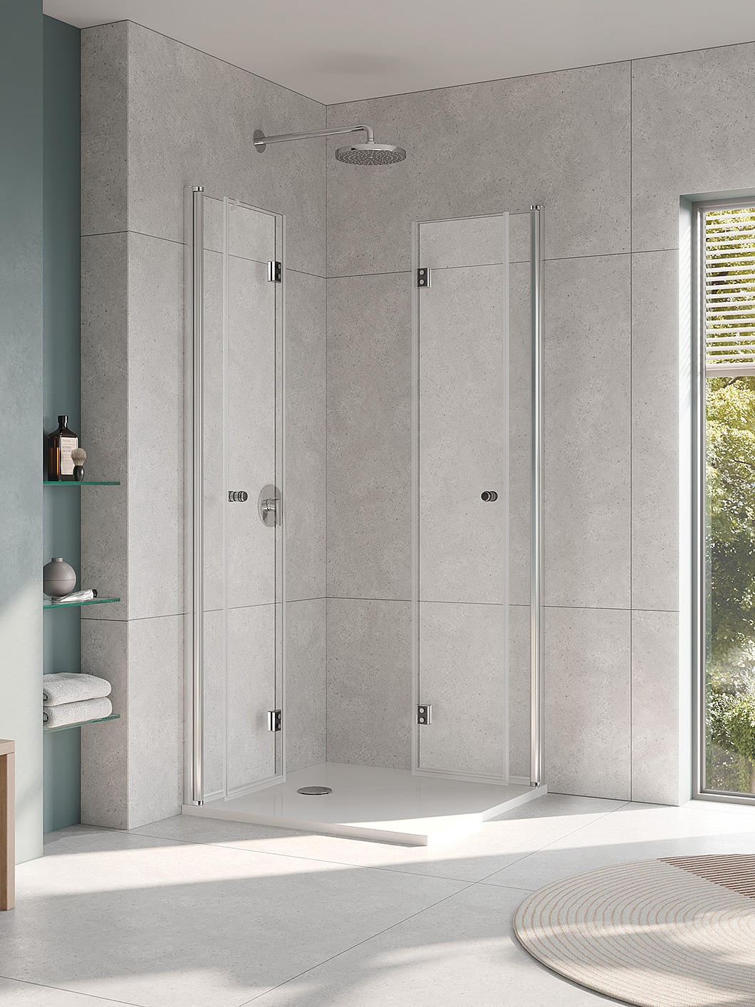 Kermi profiel-douchescherm JONA hoekinstap 2-delig (pendelvouwdeuren) gevouwen