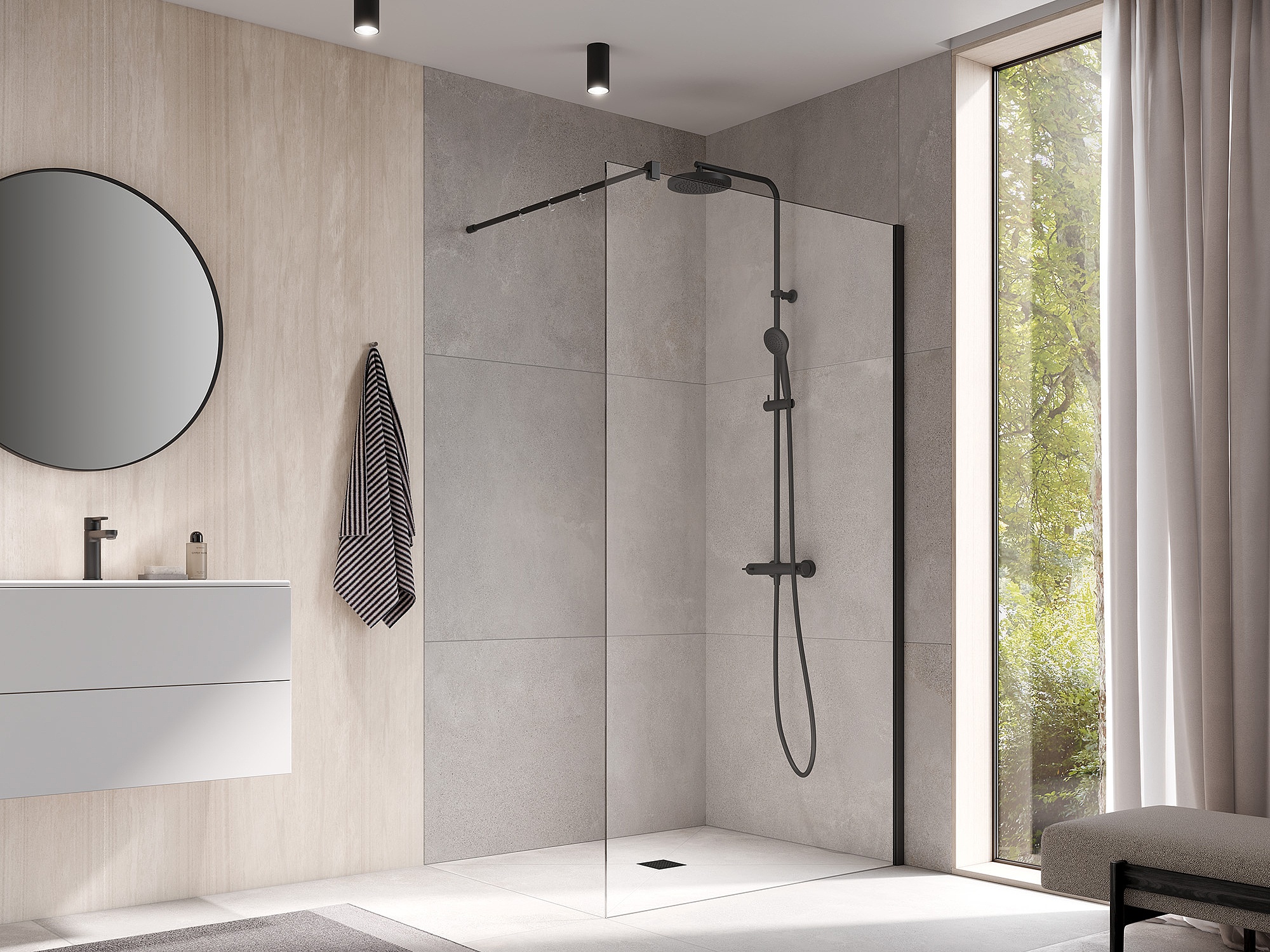 Kermi Walk-In-Duschkabine WALK-IN XB Wall schwarz