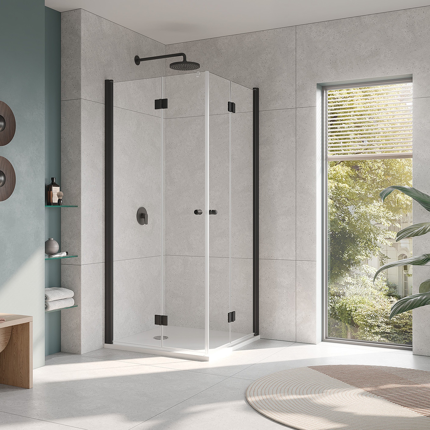 Kermi profiel-doucheschermen JONA hoekinstap 2-delig (pendelvouwdeuren) Zwart