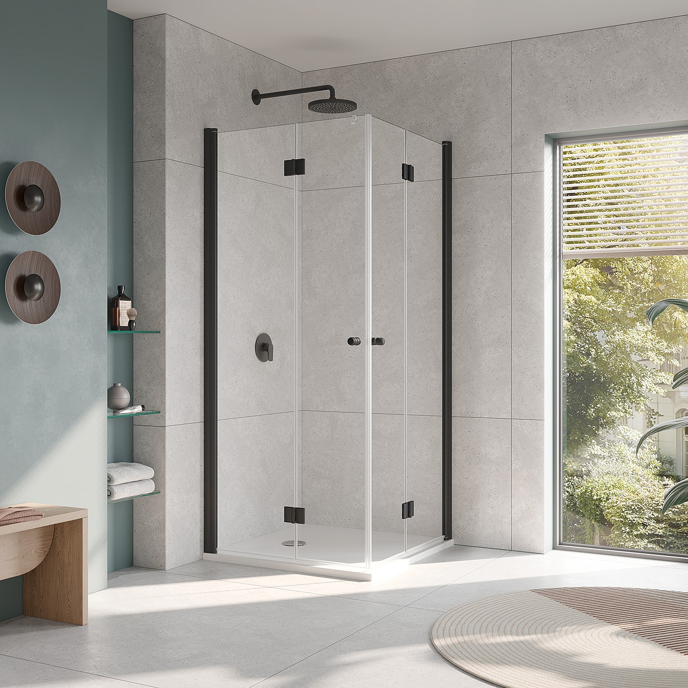 Kermi profiel-doucheschermen JONA hoekinstap 2-delig (pendelvouwdeuren) Zwart