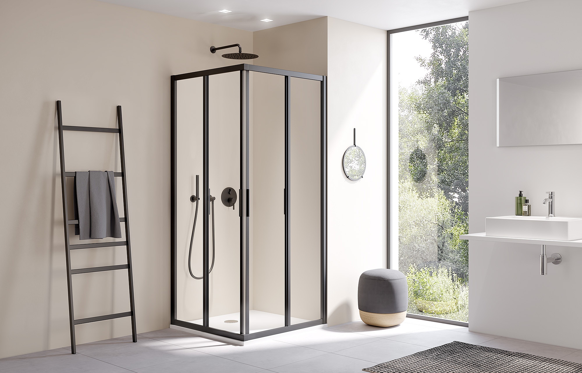Kermi profiel-douchescherm CADA XS hoekinstap 2-delig (schuifdeuren) – half deel Zwart