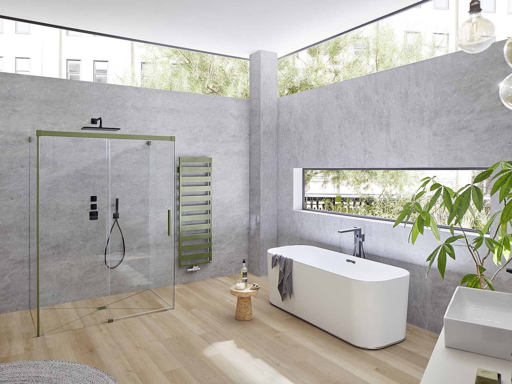 Paroi de douche à profilé Kermi avec porte coulissante NICA et montage en U Forest