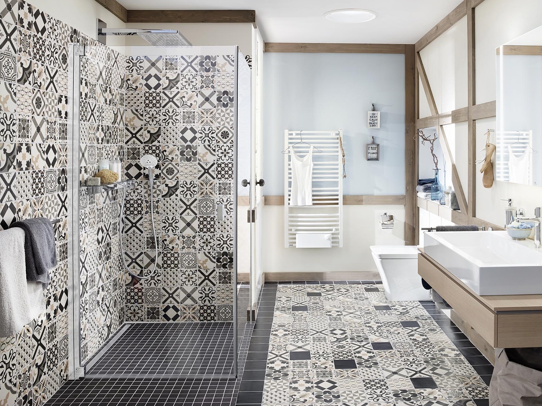 Kermi Walk-in shower enclosure WALK-IN XC Wall with RAYA single-panel hinged door via EXTRA