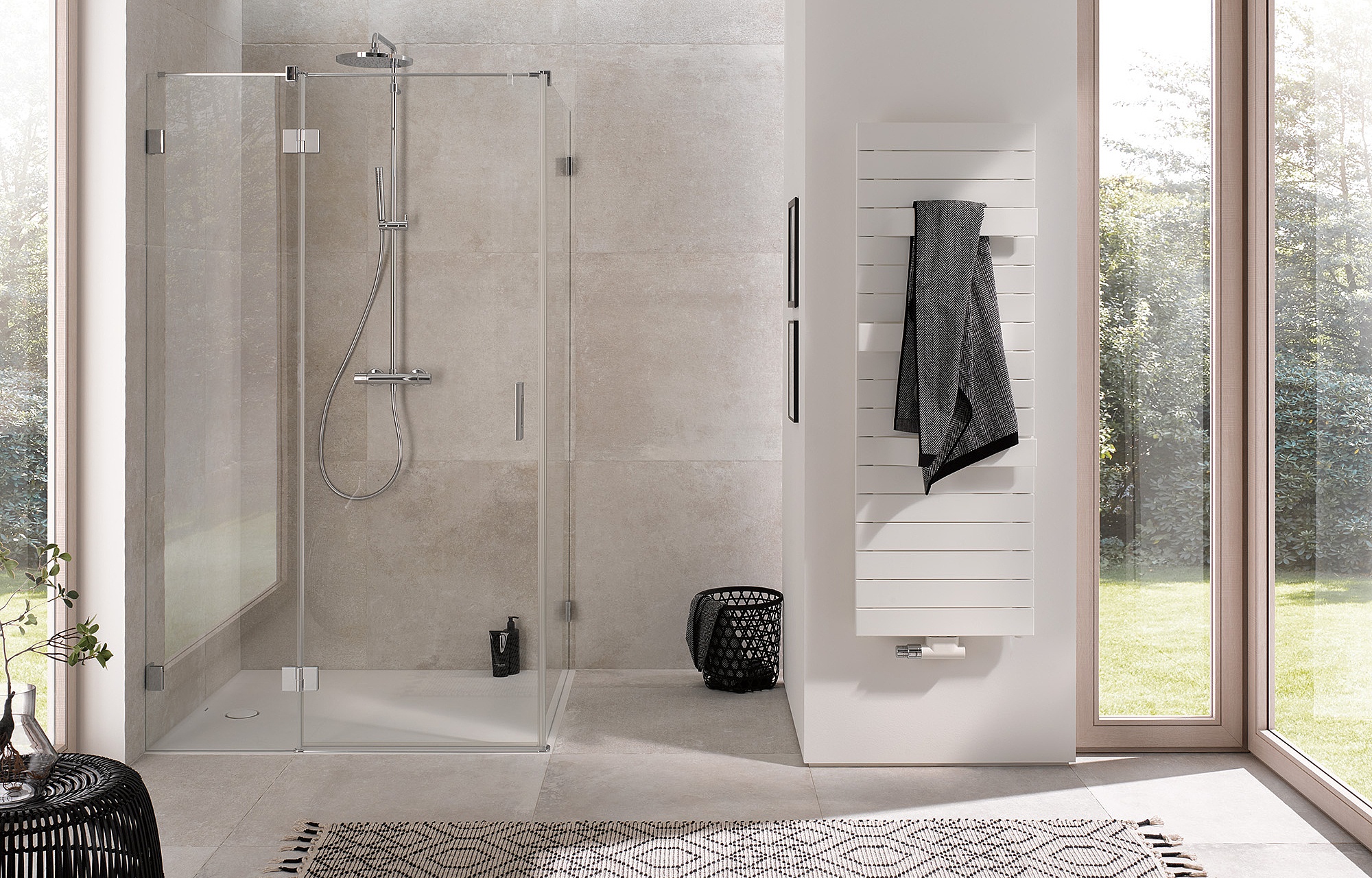 Kermi beslag-douchescherm LIGA draaideur met vast segment met wandbeslag