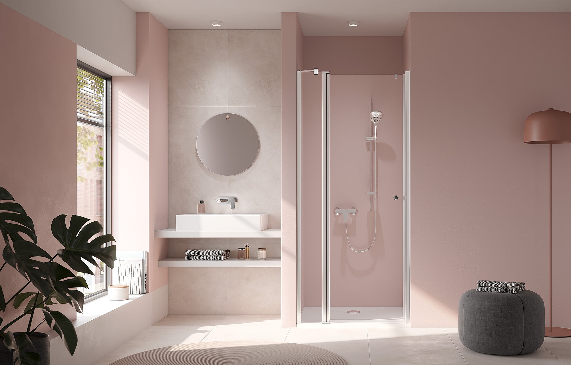 Kermi profiel-doucheschermen JONA draaideur naar binnen en buiten te openen met vast segment