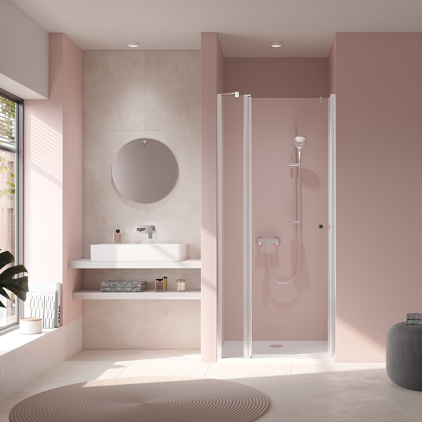 Kermi profiel-doucheschermen JONA draaideur naar binnen en buiten te openen met vast segment