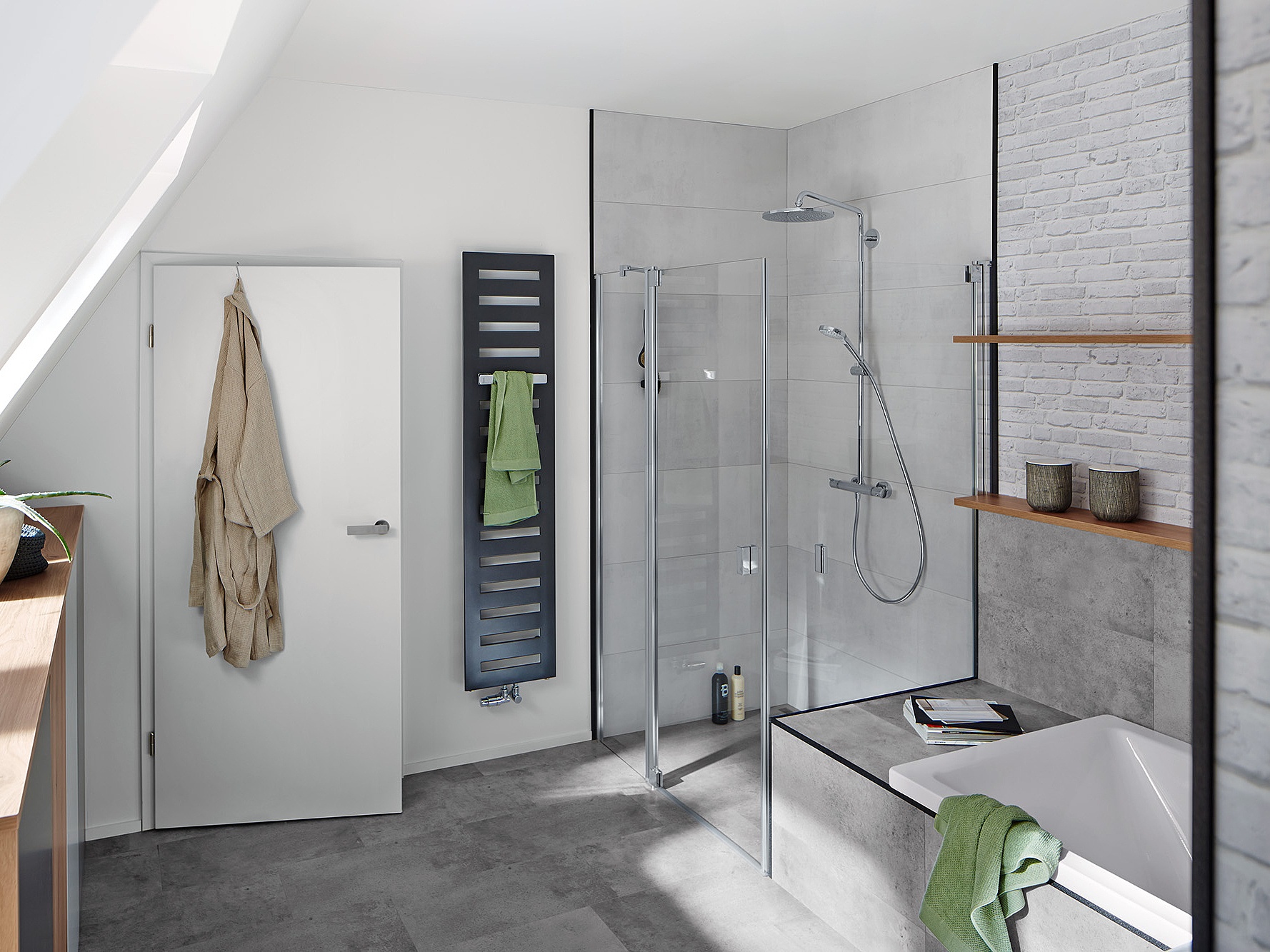 Kermi profile shower enclosure, RAYA single panel hinged door with fixed panel