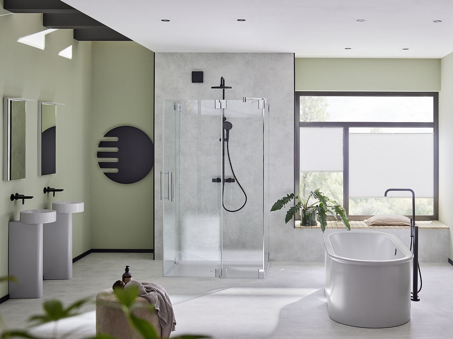 Kermi Beschlag-Duschkabine PASA Eckeinstieg 2-teilig (Pendeltüren mit Festfeldern) und Seitenwand