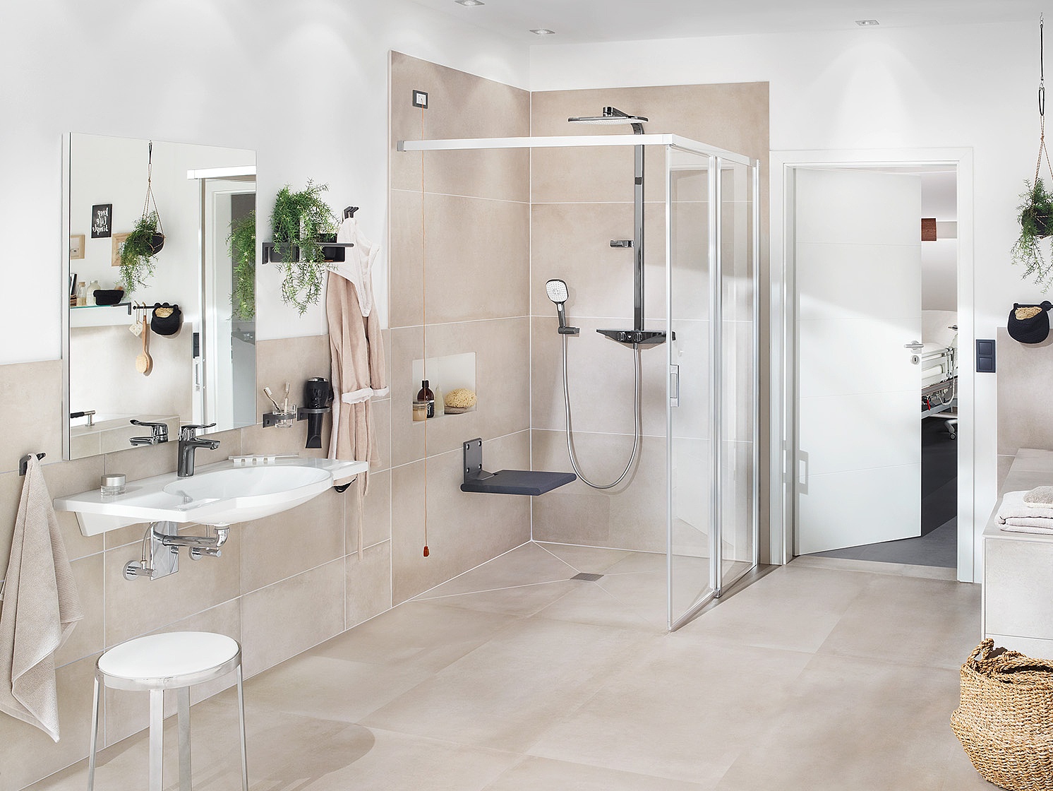Kermi barrier-free bathroom solution with profile shower enclosure LIGA 