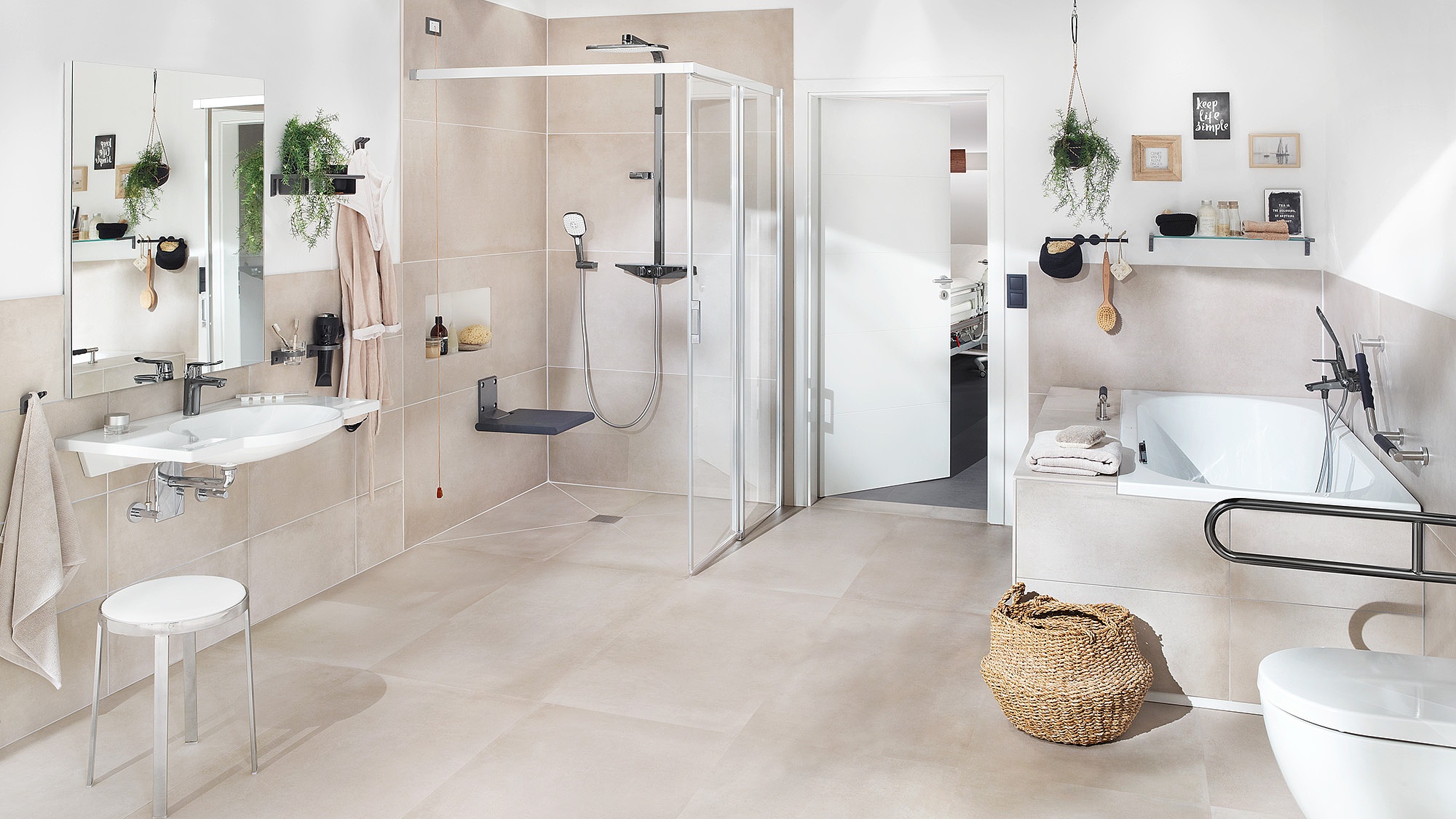 Kermi barrier-free bathroom solution with profile shower enclosure LIGA 