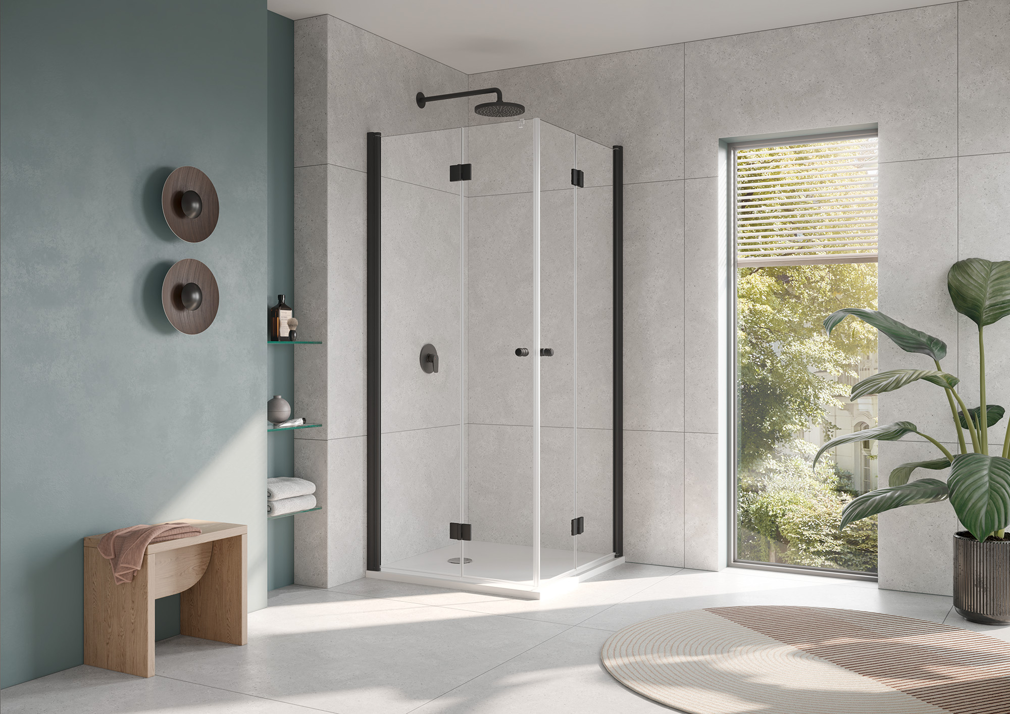 Kermi profiel-doucheschermen JONA hoekinstap 2-delig (pendelvouwdeuren) Zwart